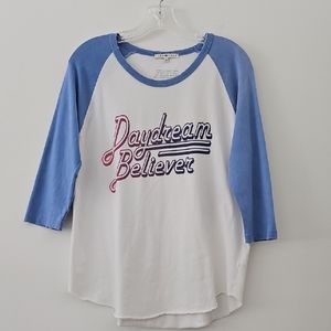 Junk Food Blue and White Raglan Tee with Daydream Believer Print‎ Size Large